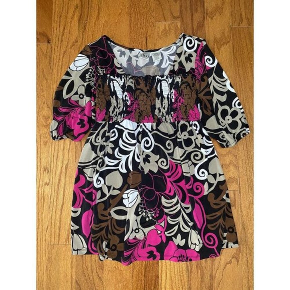 Duo Maternity Brown Pink White Floral Puff Sleeve Shirt Size‎ Small